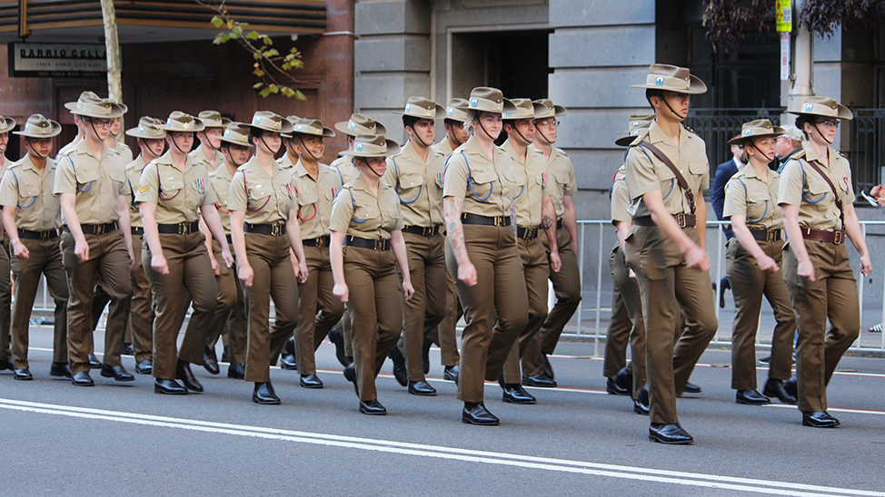 Young men and women marching on ANZAC day