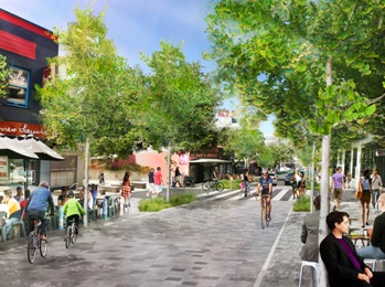 Artists view of the new Hindley Street complete with paved streets and mature trees