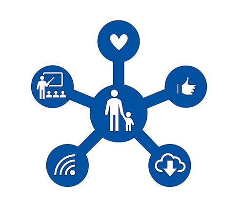 Icon graphic branching off with a parent holding a childs hand in the middle