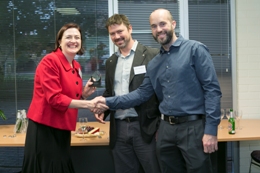 UniSA's DVC:R&I Tanya Monro with Will Tamblyn and Gavin Smith from Voxiebox