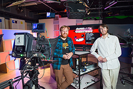 TV studio and presenters