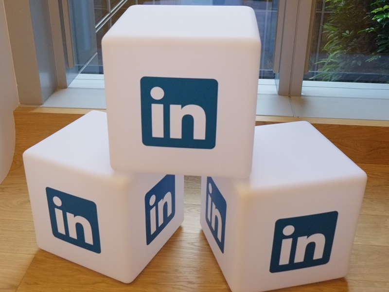 Building blocks badged with the linkedin icon