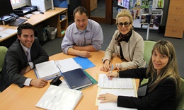 Students Adam Crichton and Anna Mazzocchetti (left and right) with Legal Advice Clinic staff Matthew Atkinson and Rachel Spencer