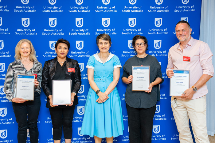 Team – Neelu Sharma, John Gartland, Andrei Gostin, Caroline Man, Dr Kim Munro, and Rebecca Somerfield ꓲ UniSA Creative