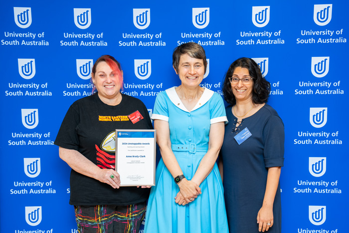 Team – Dr Nazz Oldham, Alison Nelligan, Michelle Anderson, Barry Tarr, Anne Brady-Clark, Barbie Clutterbuck, Dr Michelle Jager, and Teresa Cain ꓲ UniSA Education Futures