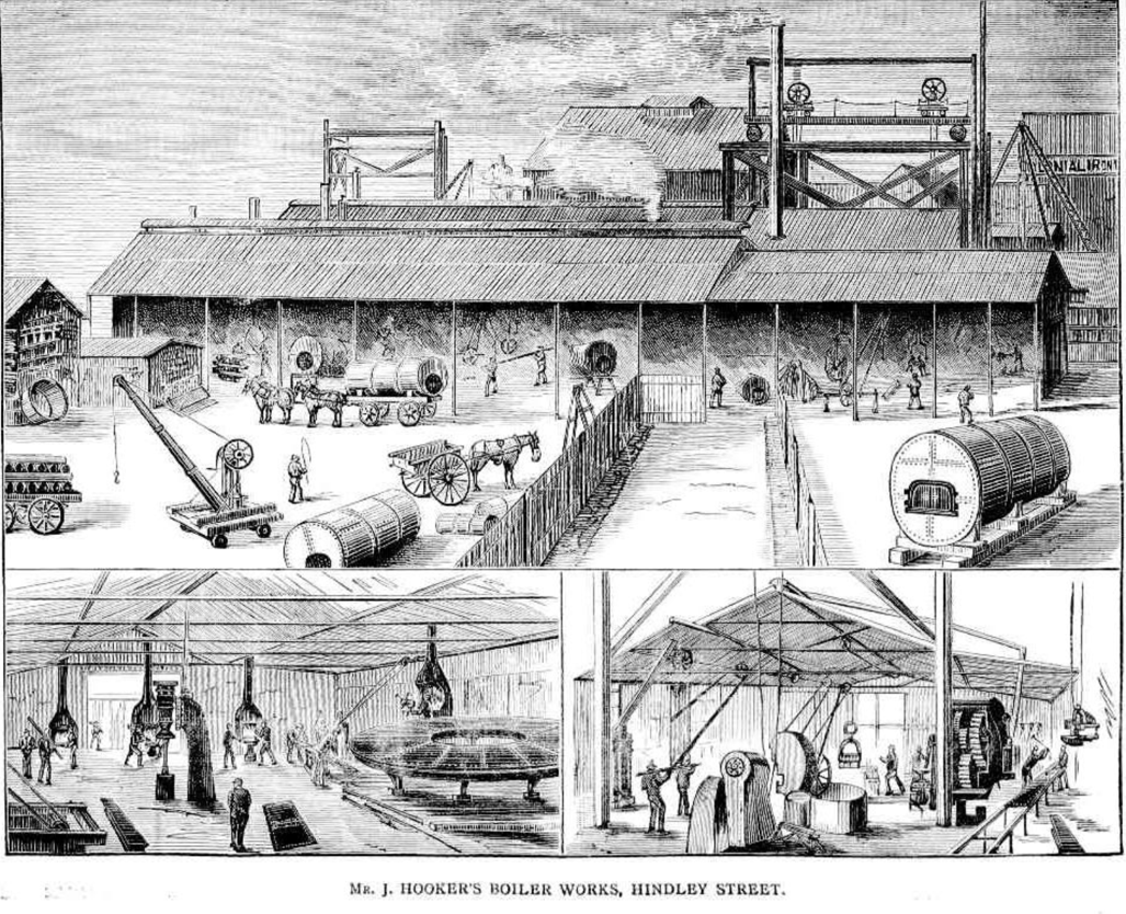 Historical illustration of James Hookers boiler works