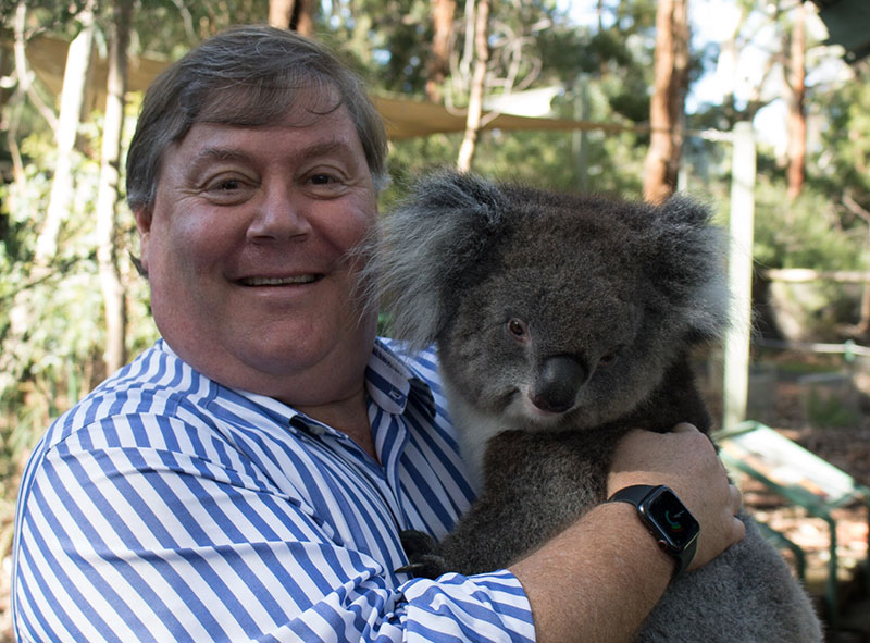 Professor Chris Daniels with a koala. Photo courtesy Cleland Wildlife Park.