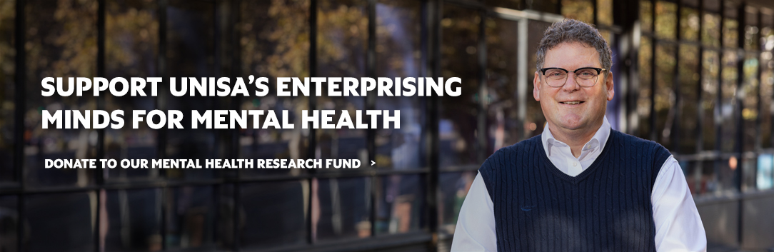 Professor Nicholas Procter - text overlay 'Support UniSA's Enterprising Minds for Mental Health. Donate to our Mental Health Research Fund