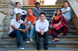 Students sitting on steps at City East campus