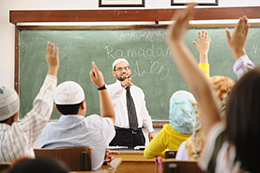 Islamic school children in a classroom.