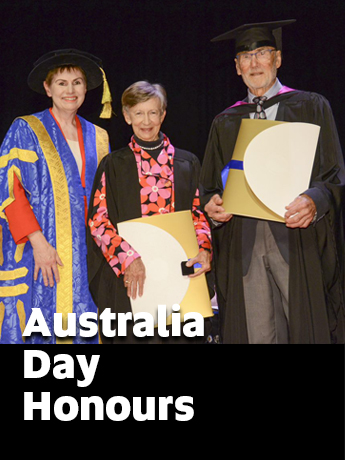 University of South Australia Chancellor Ms Pauline Carr with Mrs Gayle Cowan AO and Mr Bob Cowan AO