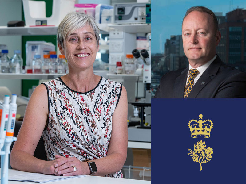 Clockwise from left: Professor Claudine Bonder OAM, Robert Chapman AM, and the Governor-General of the Commonwealth of Australia logo