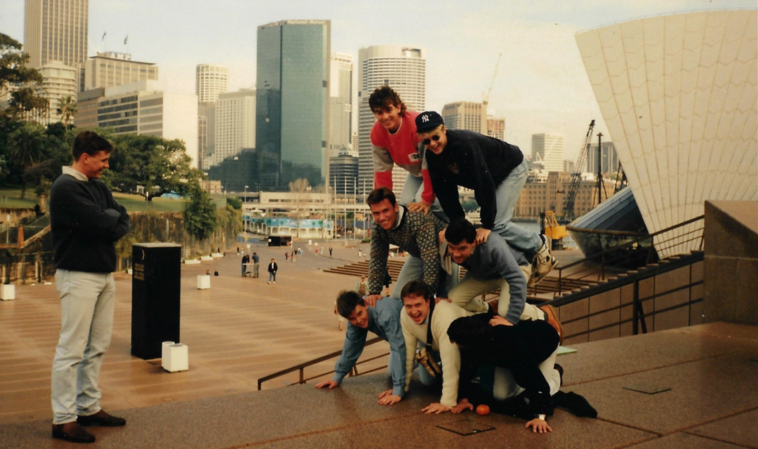 Matthew Walker and his UniSA classmates in front of the Sydney Opera House (circa 1990s)
