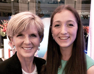 UniSA bachelor of engineering student Michelle Howie (right) pictured with Australia’s foreign minister, Julie Bishop at the new Colombo Plan scholarship ceremony. 