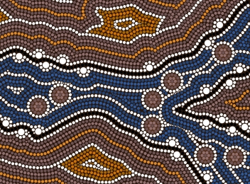 Illustration of an Aboriginal dot painting depicting a river ford