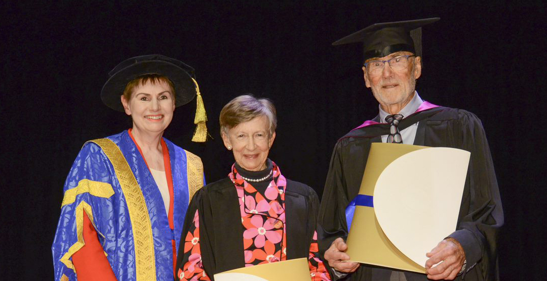 Bob and Gayle Cowan with UniSA Chancellor Pauline Carr