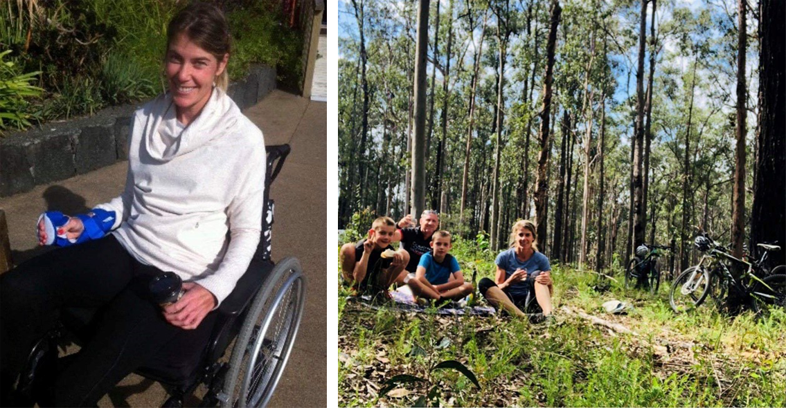 Sallie in a wheel chair, and with her family