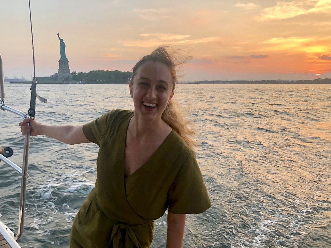 Clare Rawlinson sailing past the Statue of Liberty