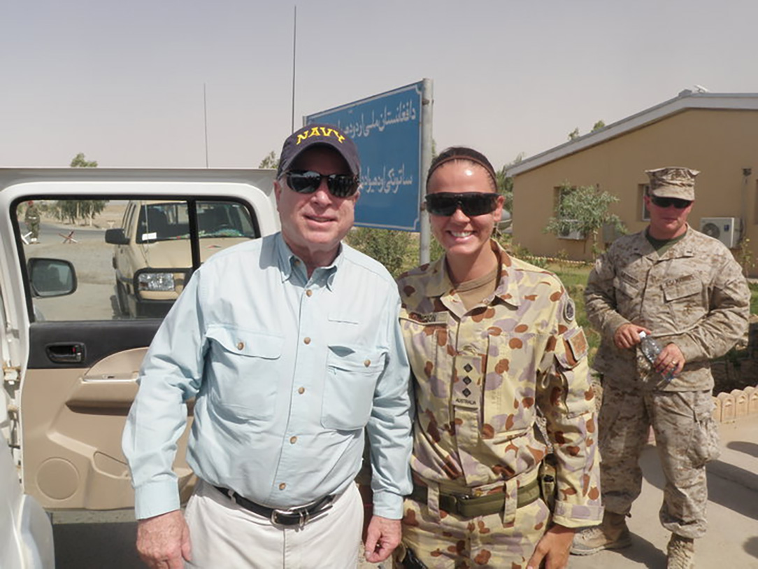 Emma (right) with the late Senator, John McCain, prominent veteran and six-term U.S. senator from the state of Arizona