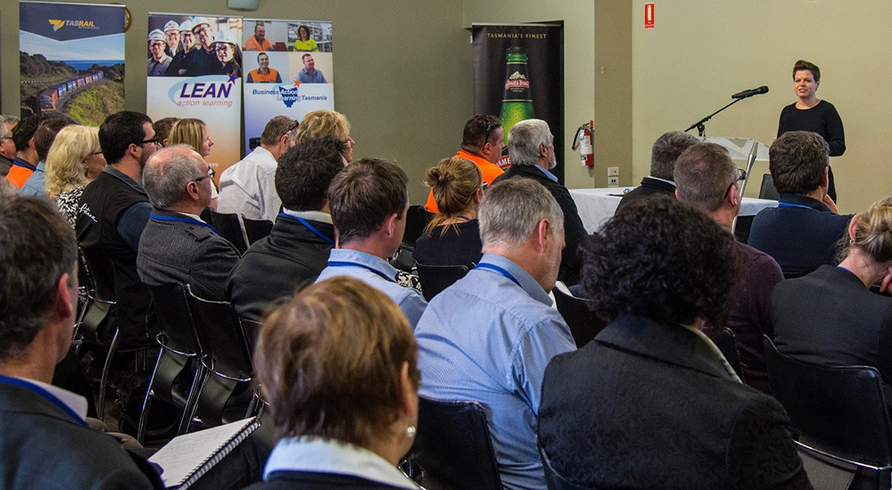 Genevieve speaking at a Business Action Learning Tasmania forum to past and present participants from a diverse range of industries