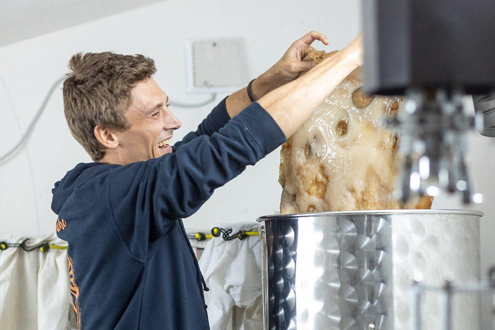 Justin showing kombucha production