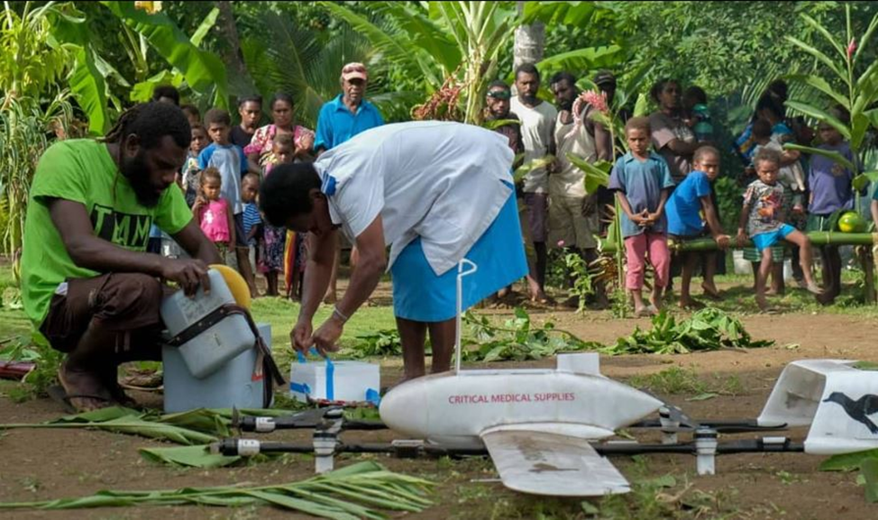 The first vaccine delivered by drone to baby Joy in Vanuatu. Photo by Unicef. 