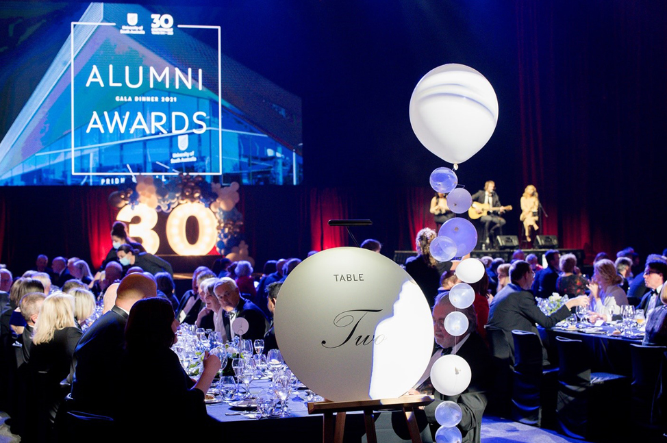 Guests celebrating UniSA's 2021 Alumni Awards in the university's Pridham Hall