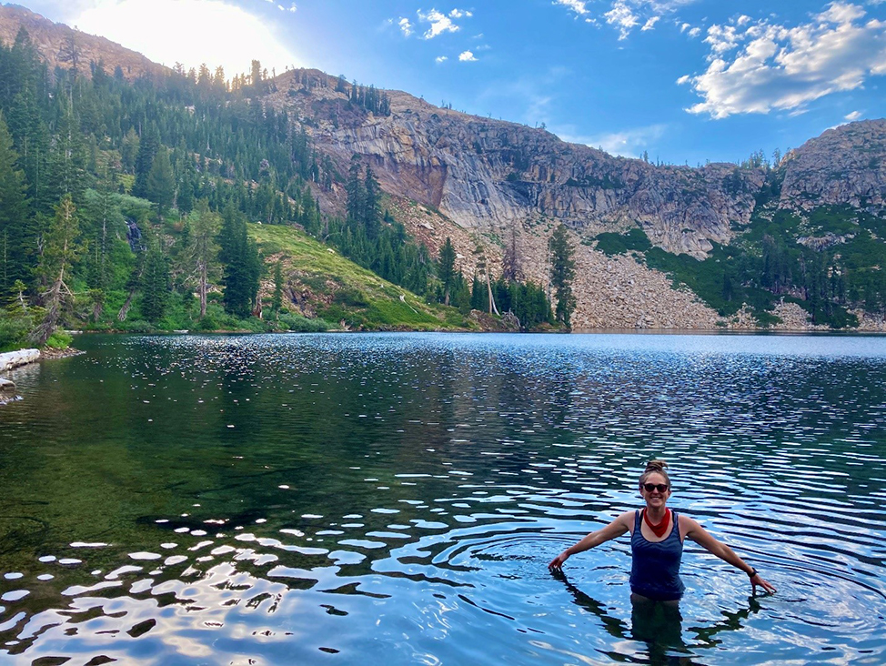 Cassie on a camping trip in Desolation Wilderness, a protected wilderness area within Eldorado National Forest, California