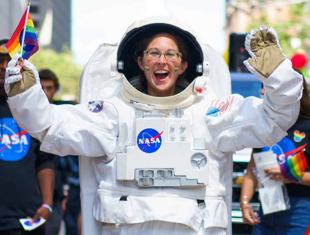 Dr Cassie Hilditch in NASA space uniform