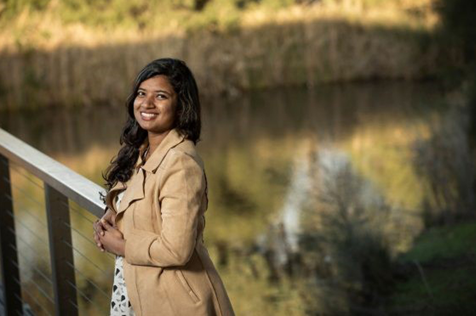 Shahnaaz on a platform overlooking wetlands