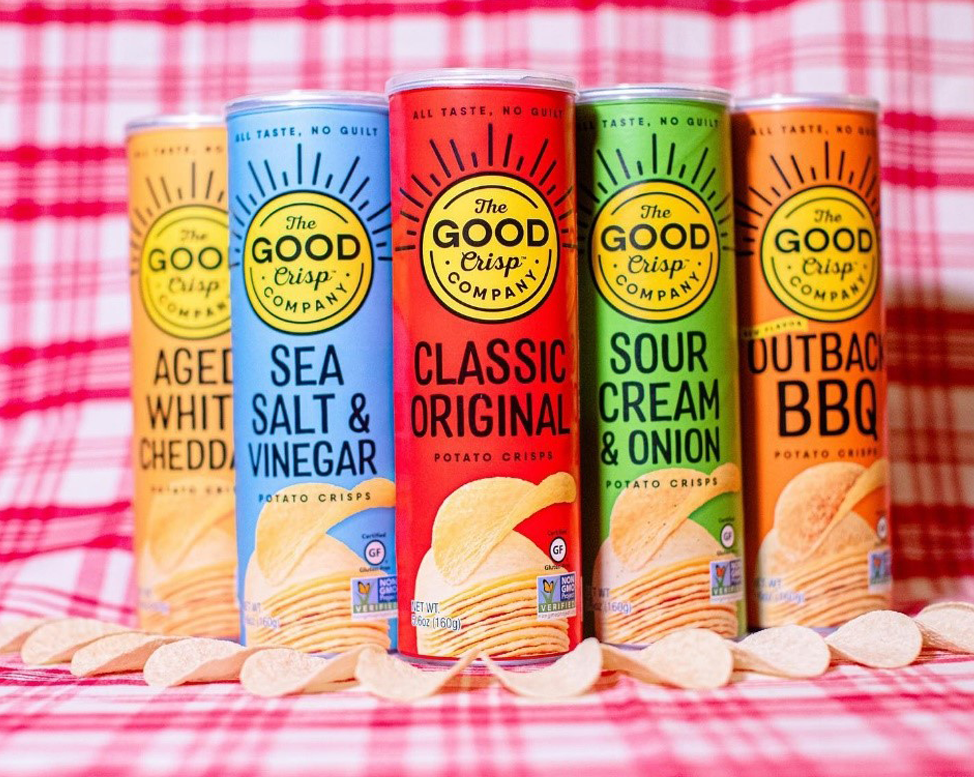 Packaged range of The Good Crisp Company potato crisps