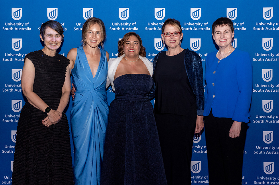 Deputy Vice Chancellor Research and Enterprise Marnie Hughes-Warrington, Jessica Stenson, Dr Odette Pearson, Sabra Lane, Chancellor Pauline Carr,. Darren Thomas was unable to attend due other commitments