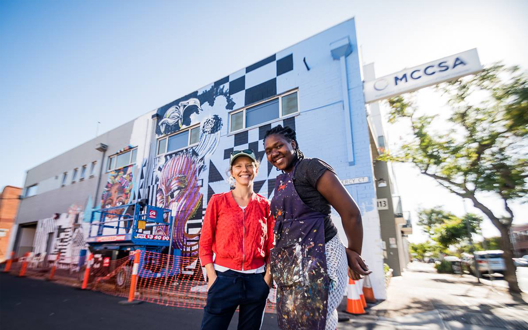 Victoria Lewis (left) with Zambian artist Mwamba Chikwemba by Papa Shabani Photography