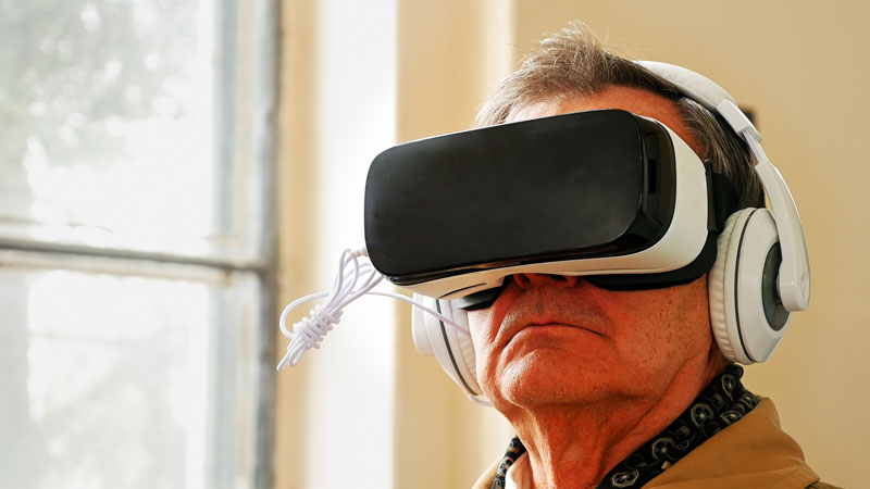 Aged care residents using VR technology