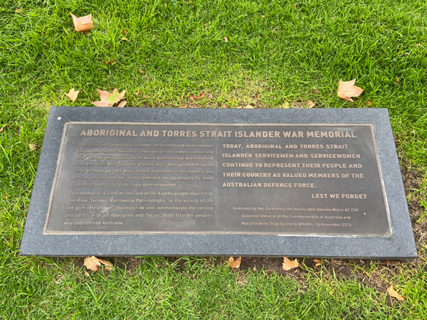 The Aboriginal and Torres Strait Islander War Memorial in Torrens Parade Ground was dedicated on 10 November 2013 by Governor-General Quentin Bryce.