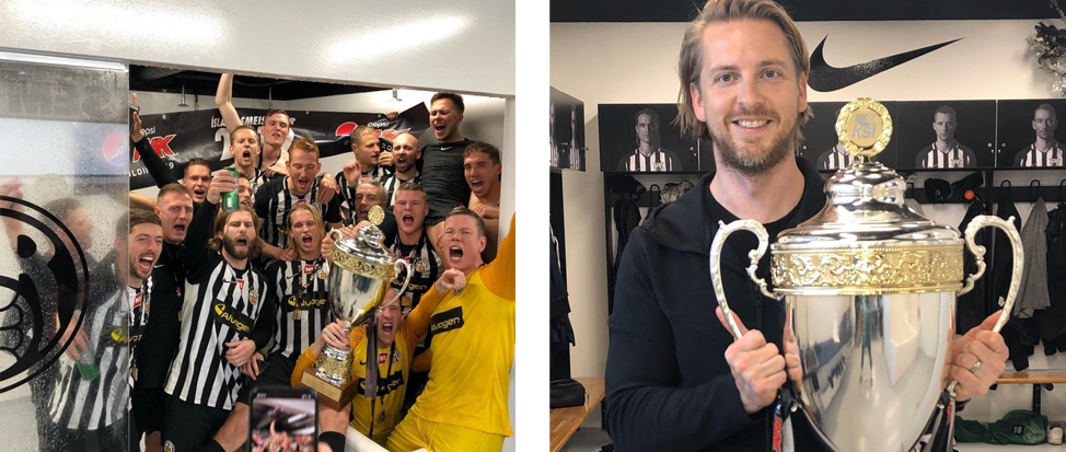 The changeroom celebrations after KR Football Club’s 2019 Úrvalsdeild Icelandic Championship win. Source.