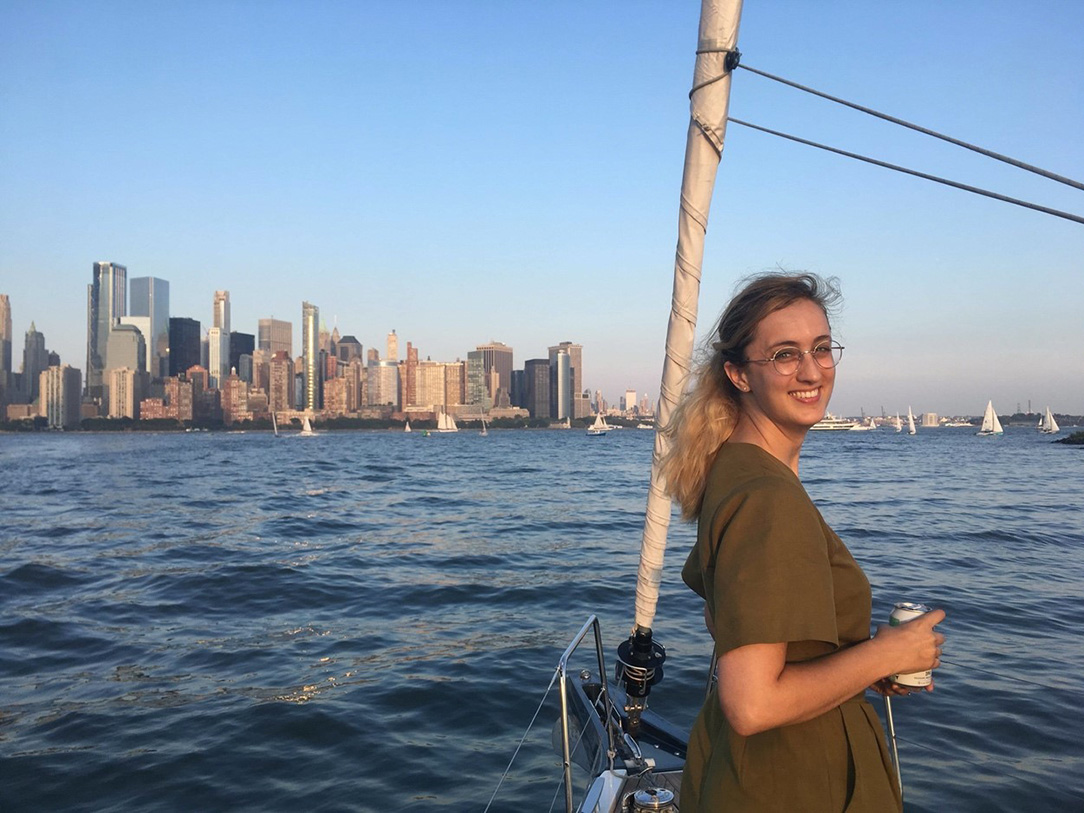 Stitcher Producer, Clare Rawlinson, and the New York City skyline