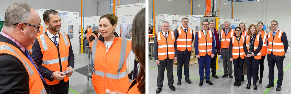 Zoe Detmold (left) and some of the other senior management at The Detmold Group, showing Premier Steven Marshall around the mask facility they were establishing.