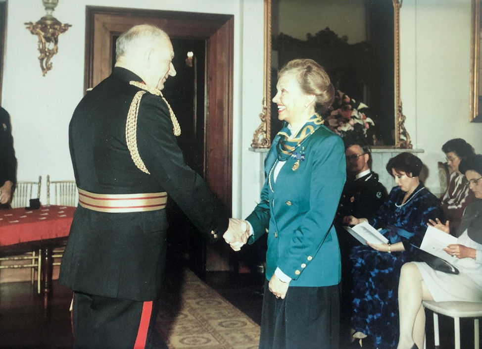 Beverley receiving her OAM for service to the Adelaide Children’s Hospital in 1990