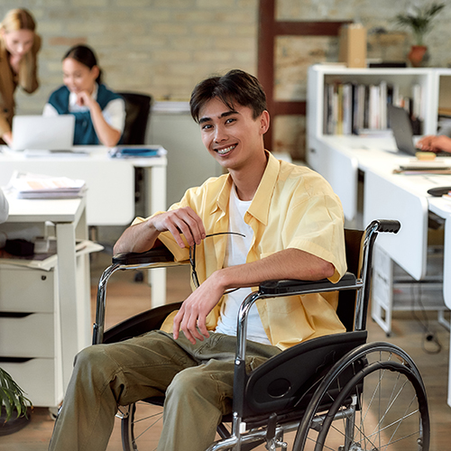 Person in work in wheelchair