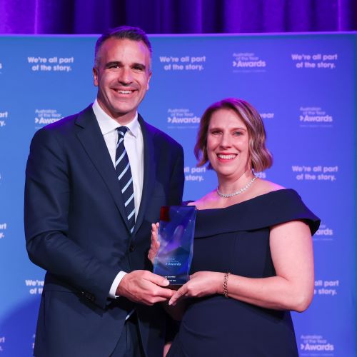 SA Premier Peter Malinauskas pictured with Leah Bromfield