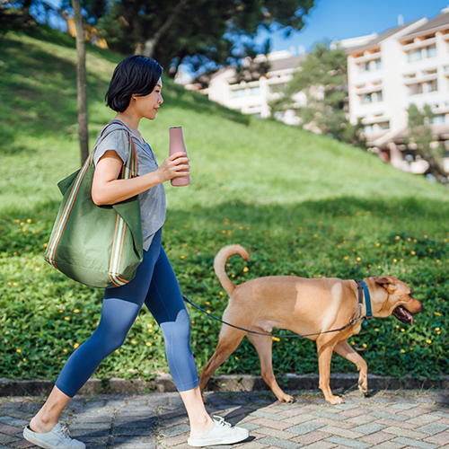 Woman walking with dog