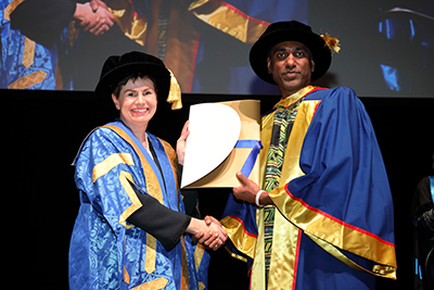 Dr Kumi Naidoo receiving his Honorary Doctorate. Photo: The Bob Hawke Prime Ministerial Centre.