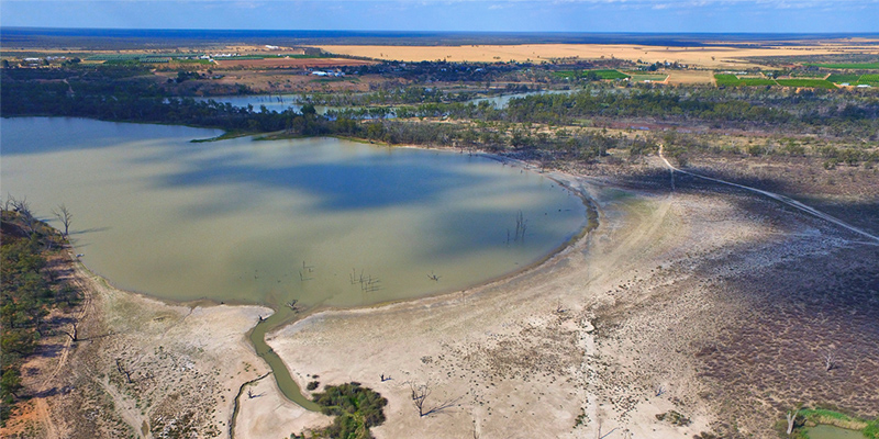 An aerial view of a drought ridden section of lagoons on the River Murray. Photo: Shutterstock