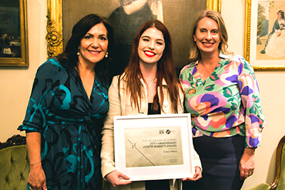 Helpmann Academy CEO Jane MacFarlane, Grace Miles and UniSA Pro Vice Chancellor for Education, Arts and Social Sciences Professor Joanne Cys. Photo by Georgia Matthews.