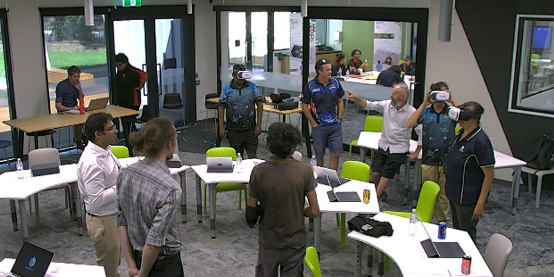 High school students using VR technology at the Samsung SMARTSchool, located at UniSA’s Magill campus.