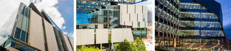 UniSA's Kaurna, Hawke and Jeffrey Smart buildings.