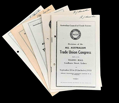 Papers and documents from Hawke’s years with the Australian Council of Trade Unions (ACTU).