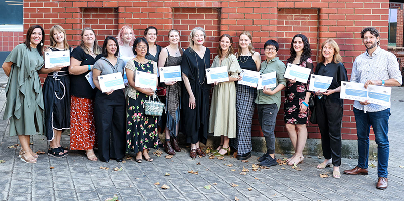 All award winners with Jane MacFarlane (CEO, Helpmann Academy) and Rhana Devenport (Director, Art Gallery of South Australia).