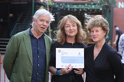 Tricia Ross with Stephen Atkinson (Program Director, Bachelor of Contemporary Art, UniSA) and Judge Karen Thomas (chair, Helpmann Academy Board of Governors).